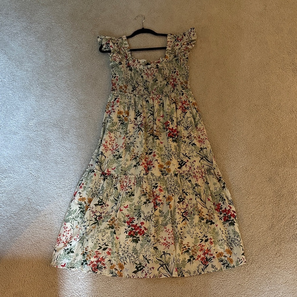 Floral Nap Dress with Ruffle Sleeves